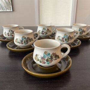 6 Denby Shamrock (retired) Stoneware Teacup & Saucer Sets